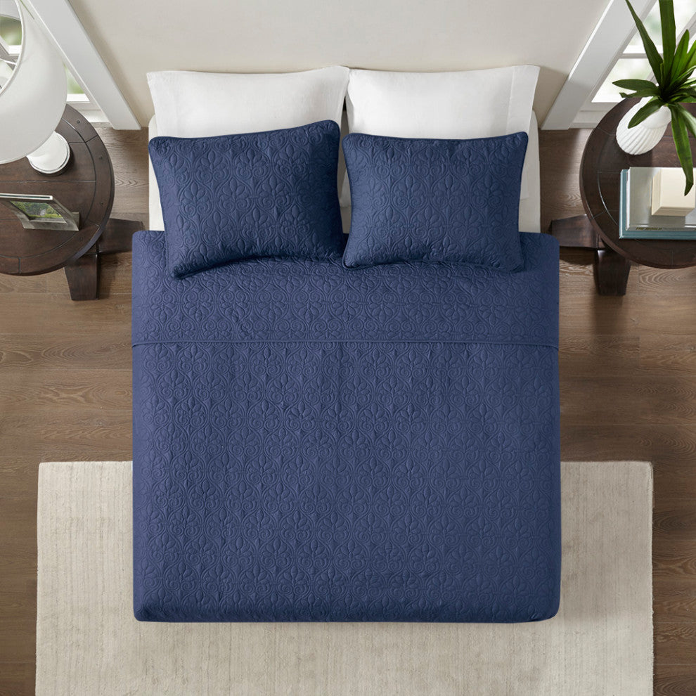 Madison Park Quebec Reversible Quilt Set, Navy