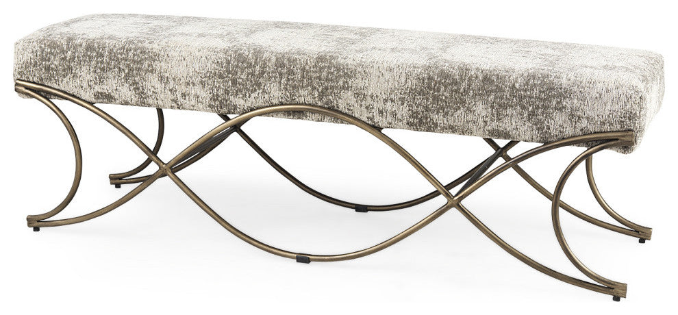Ayla Light and Dark Gray Fabric Seat With Antique Gold Metal Frame Bench