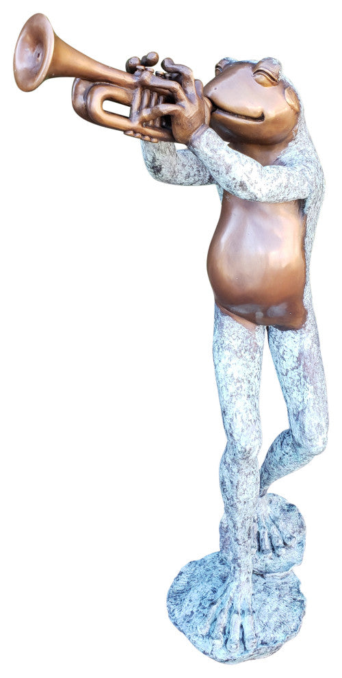 Pair of Musical Frogs Playing Instruments Bronze Statue Size: 16" x 13" x 33"H