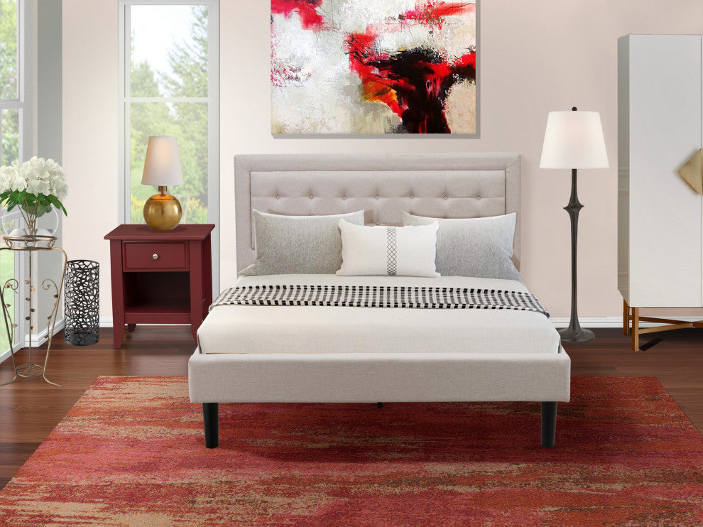 2Pc Fannin Bedroom Set, 1 Queen Bed, End Table, Mist Beige