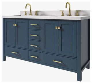 Cambridge Midnight Blue 61" Double Rectangle Sink Vanity With Quartz Countertop
