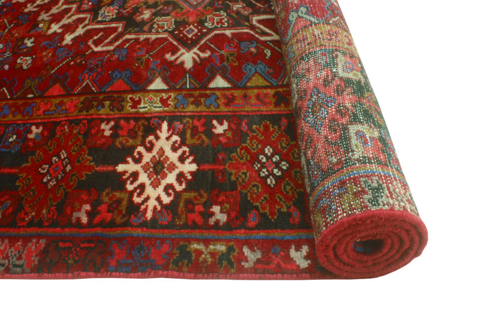 Fine Vintage Heriz Leia Red/Charcoal Runner, 7'7 x 10'0