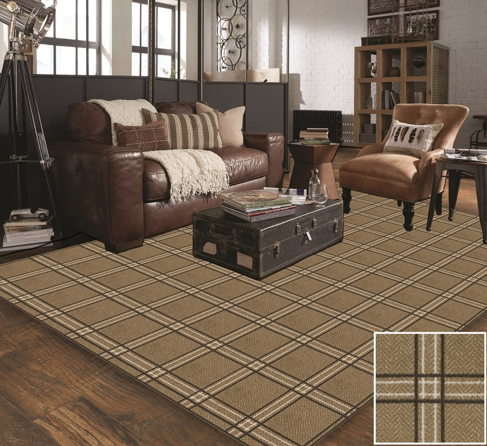 Oilskin Herrington Plaid Area Rug Milliken Tactesse Nylon, 4'x10'