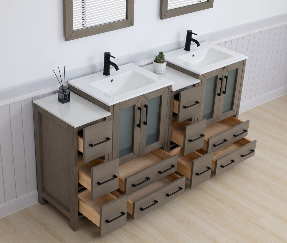 Vanity Art Vanity Set With Ceramic Top, 72", Driftwood Gray