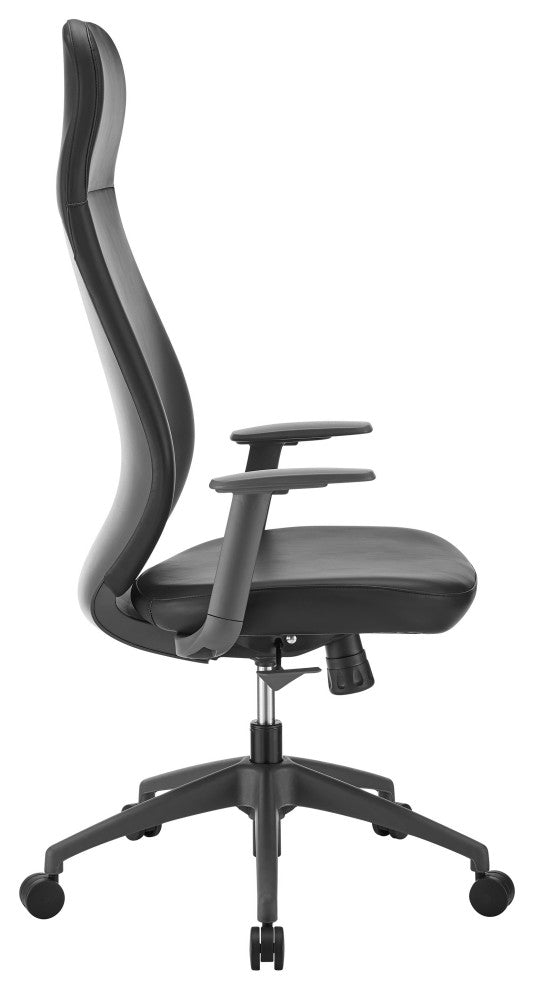 Filip High Back Office Chair, Black Leatherette With Plastic Grey Back Support