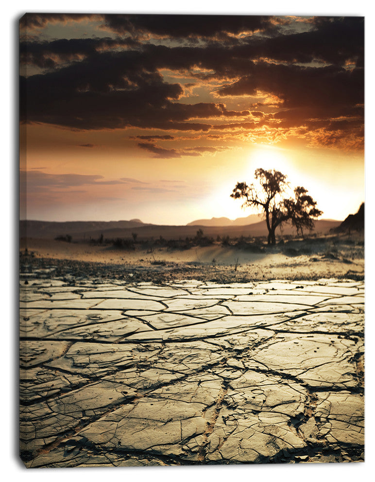 Desert Gopi Cracked Drought Land, African Landscape Canvas Art Print, 30"x40"