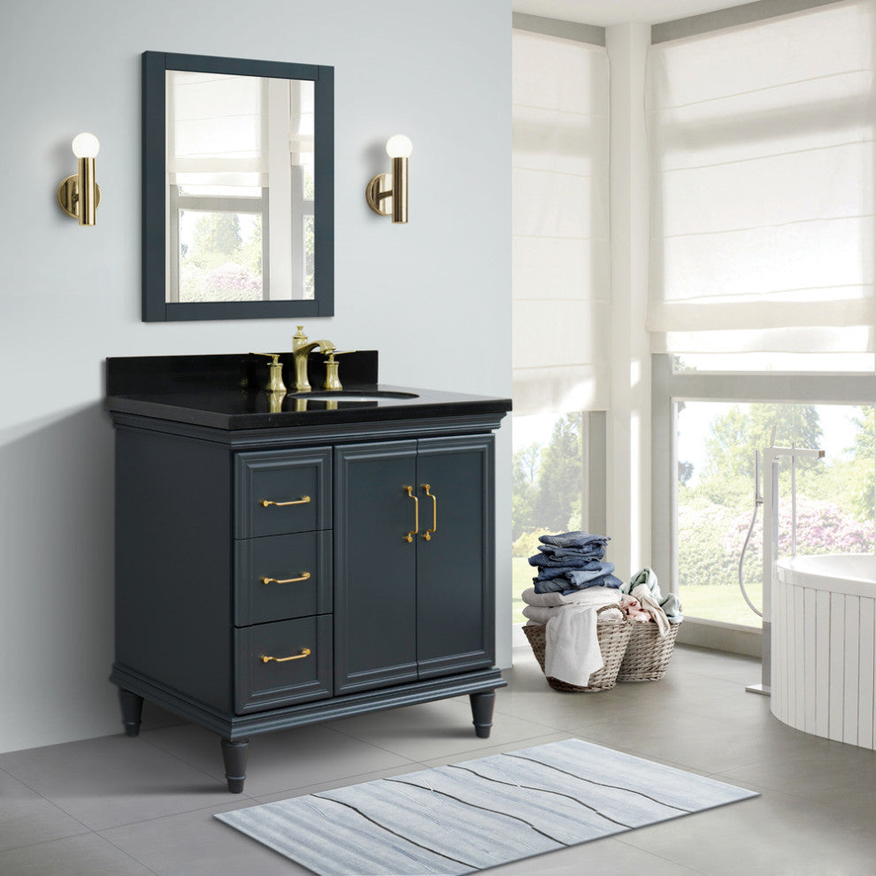 37" Single Vanity, Dark Gray Finish With Black Galaxy