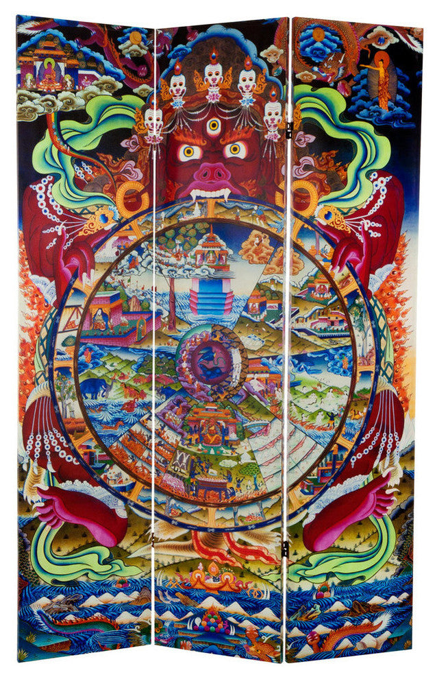 6' Tall The Wheel of Life Double Sided Canvas Room Divider