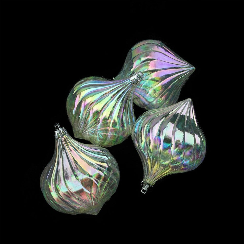 Transparent Onion Drop Shatterproof Ornaments, Set of 4, Clear Iridescent