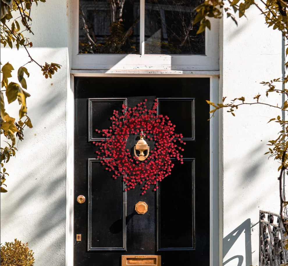 24" Red Berry Wreath 24" Hawthorn Twig Berries Holiday Decorative