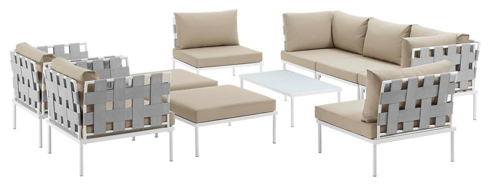 Harmony 10 Piece Outdoor Patio Aluminum Sectional Sofa Set EEI-2616-WHI-BEI-SET