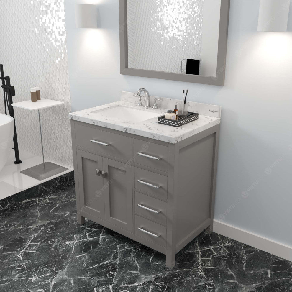 Caroline Parkway 36" Bath Vanity, Gray With Marble Quartz Top