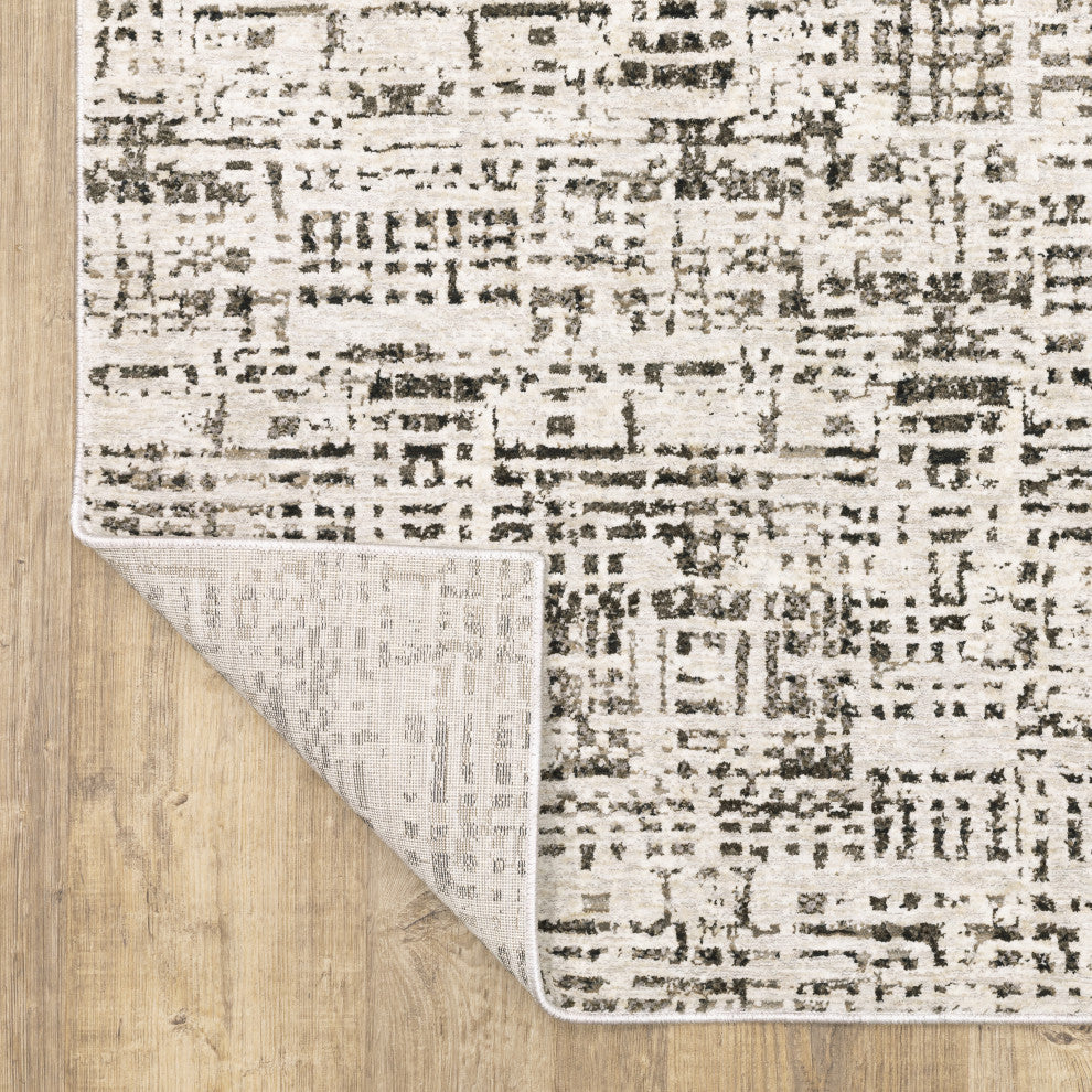 Noble Abstract Gridwork Ivory/ Grey Indoor Area Rug, Ivory, 2'3"x7'6"