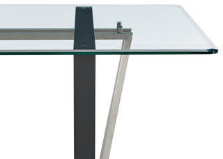 Kai 72" Glass Tabletop Dining Table Black and Stainless Steel Base
