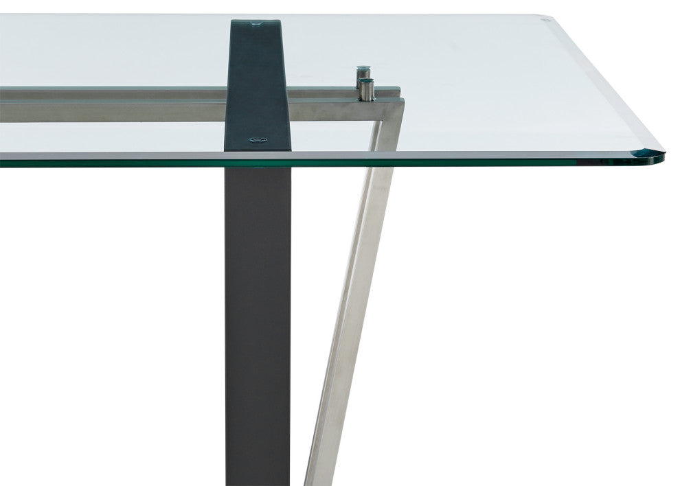 Kai 72" Glass Tabletop Dining Table Black and Stainless Steel Base