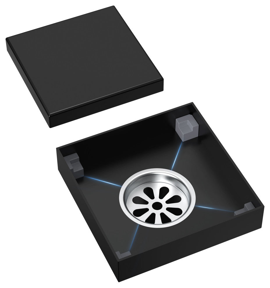 4"x4" Stainless Steel Square Shower Drain With Drain Cover, Matte Black