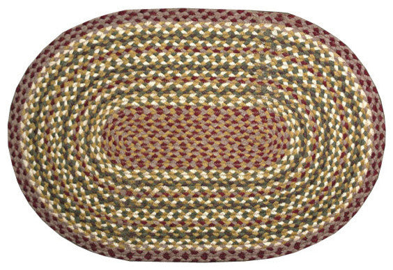 Olive, Burgundy, and Gray Braided Rug, 20"x30"