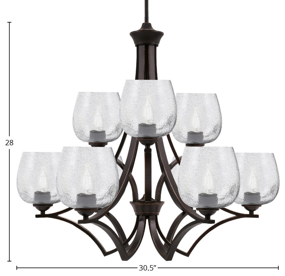 Zilo, 9 Light, Chandelier, Dark Granite Finish With 6" Smoke Bubble Glass