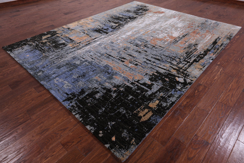 Handmade Abstract Wool and Silk Rug 7' 11" X 10' 2" Q8555