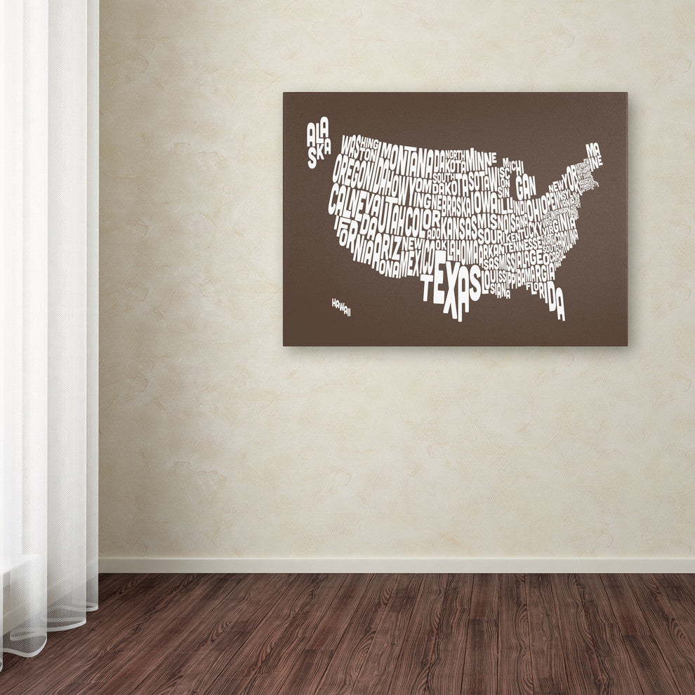 'USA States Text Map - Coffee' Canvas Art by Michael Tompsett