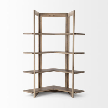 Light Brown Wooden Corner Shelving Unit