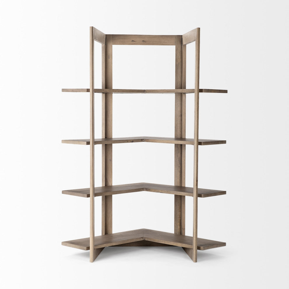Light Brown Wooden Corner Shelving Unit