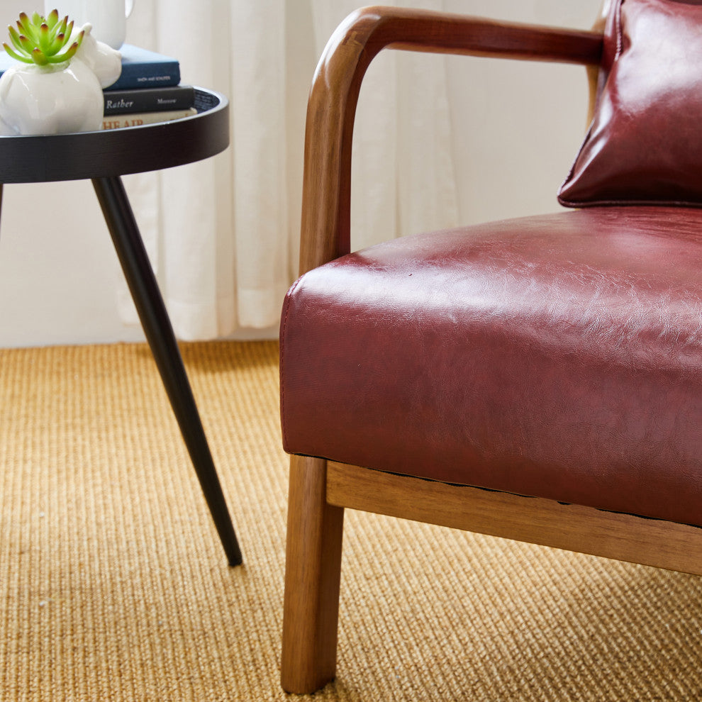 Mid-Century Modern Leatherette Accent Armchair, Set of 2, Burgundy