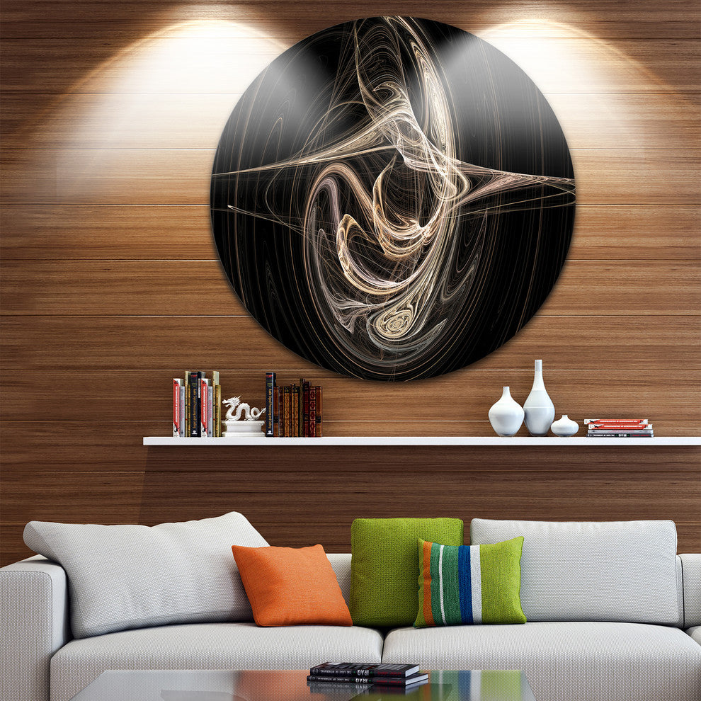 White Abstract Fractal Design In Black, Abstract Disc Artwork, 36"