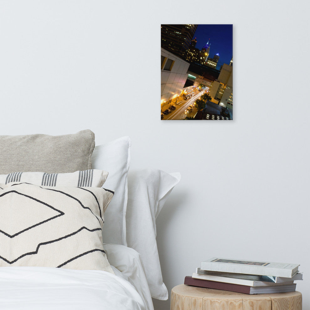 Light Trails in Philly Night Photography Canvas Wall Art Print, 12" X 16"