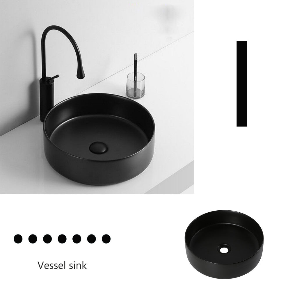 15.7 in Round Bathroom Ceramic Vessel Sink, Matt Black