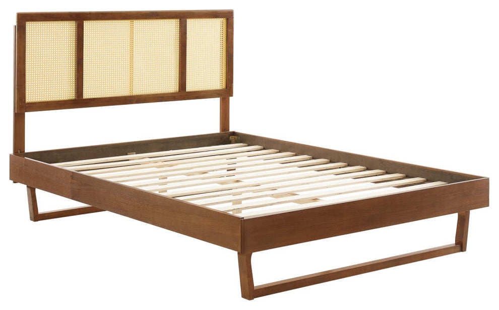 Kelsea Cane and Wood Queen Platform Bed With Angular Legs