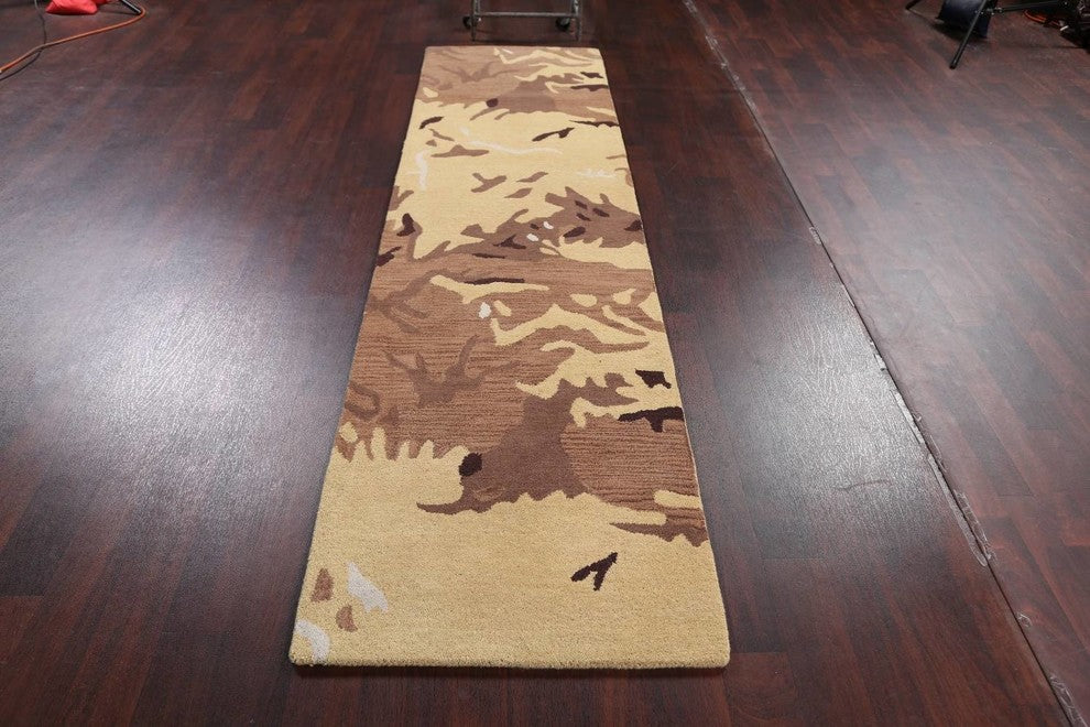 Hand-tufted Agra Oushak Oriental Area Rug, Camouflage, Runner 10'
