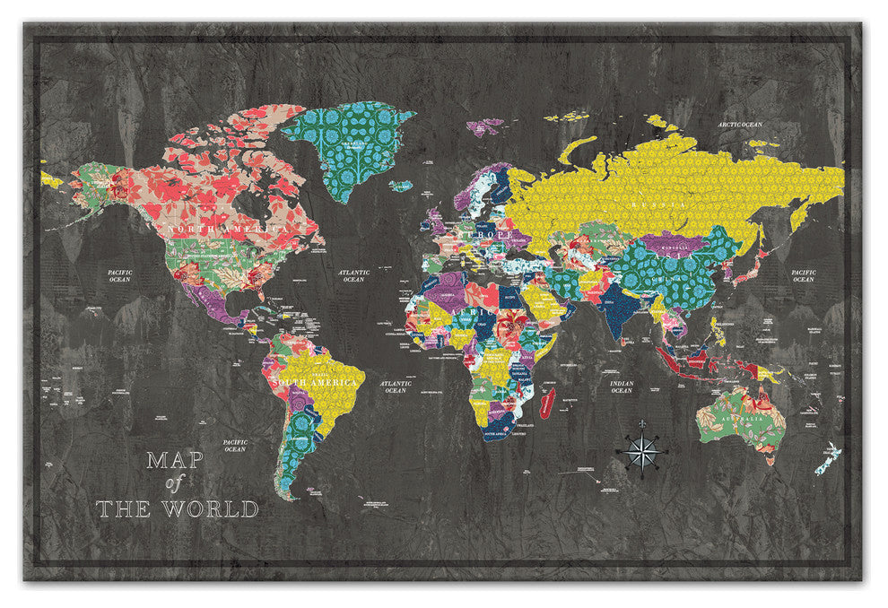 Colorful World Map Canvas Wall Art, 16"x24", Unframed