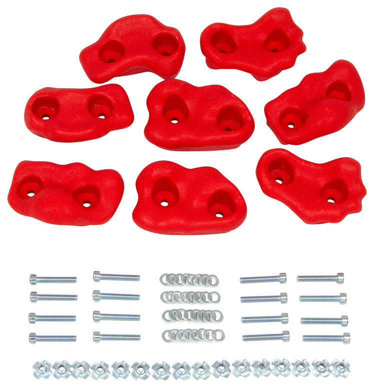 Swing Set Small Textured Rock Holds With Mounting Hardware, Set of 8, Red