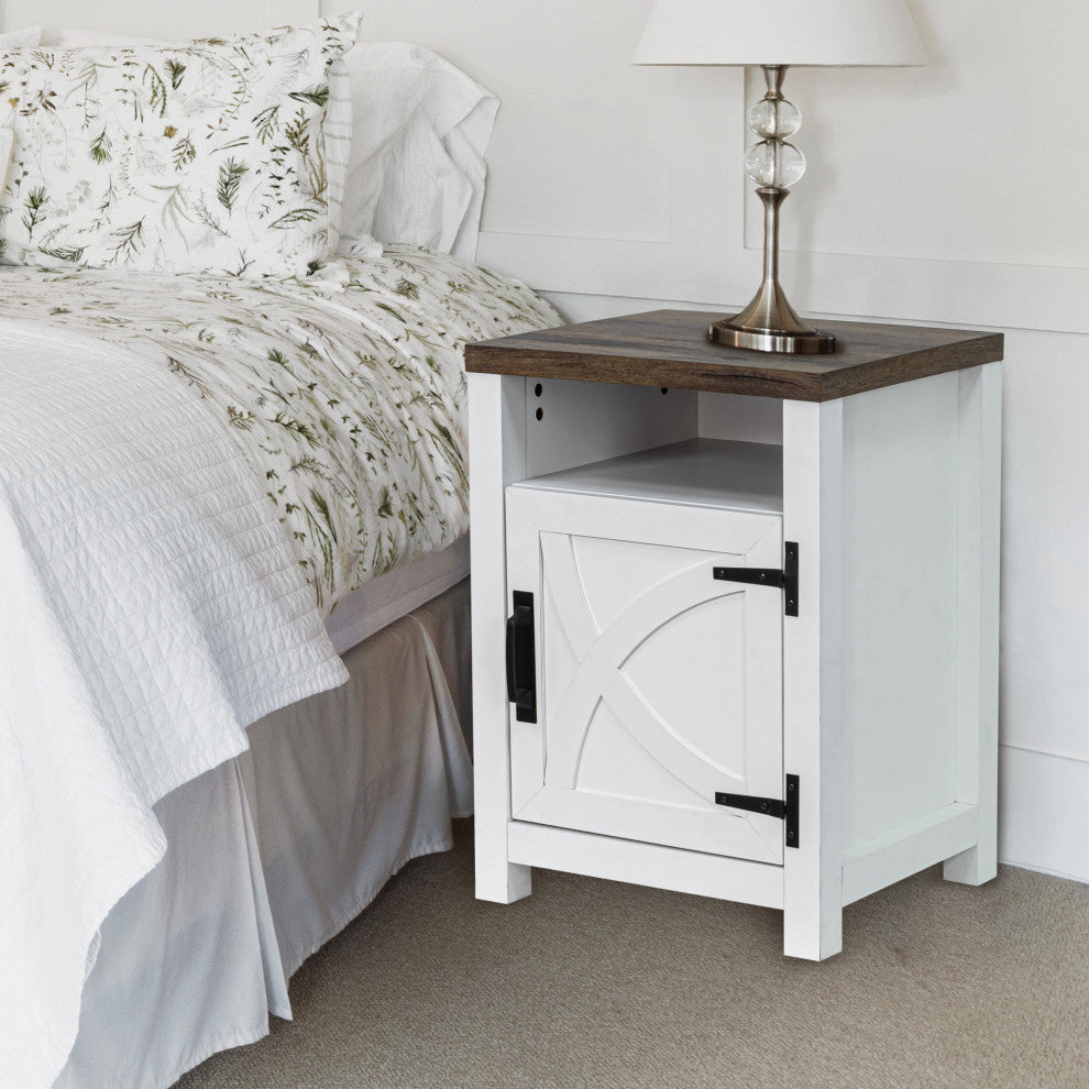 Farmhouse Nightstand with Drawer Storage