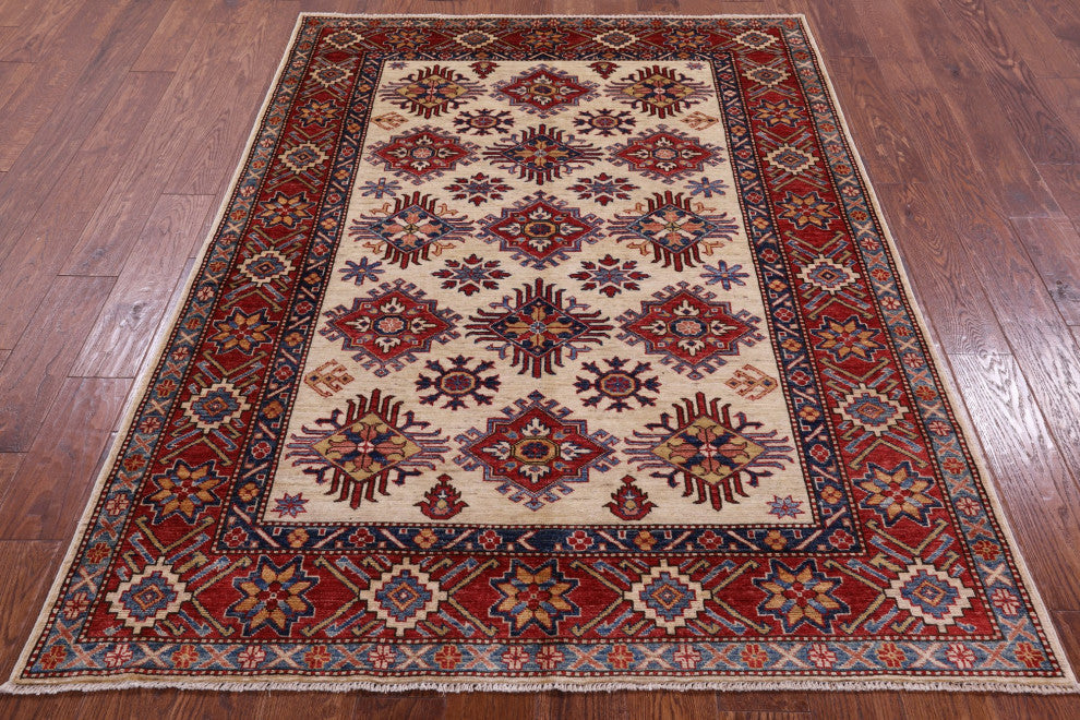 Hand Knotted Super Kazak Geometric Wool Rug 4' 10" X 6' 7" Q10618
