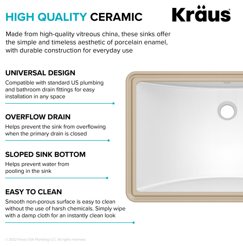 KRAUS Elavo 23 in. Rectangular Porcelain Ceramic Undermount Bathroom Sink