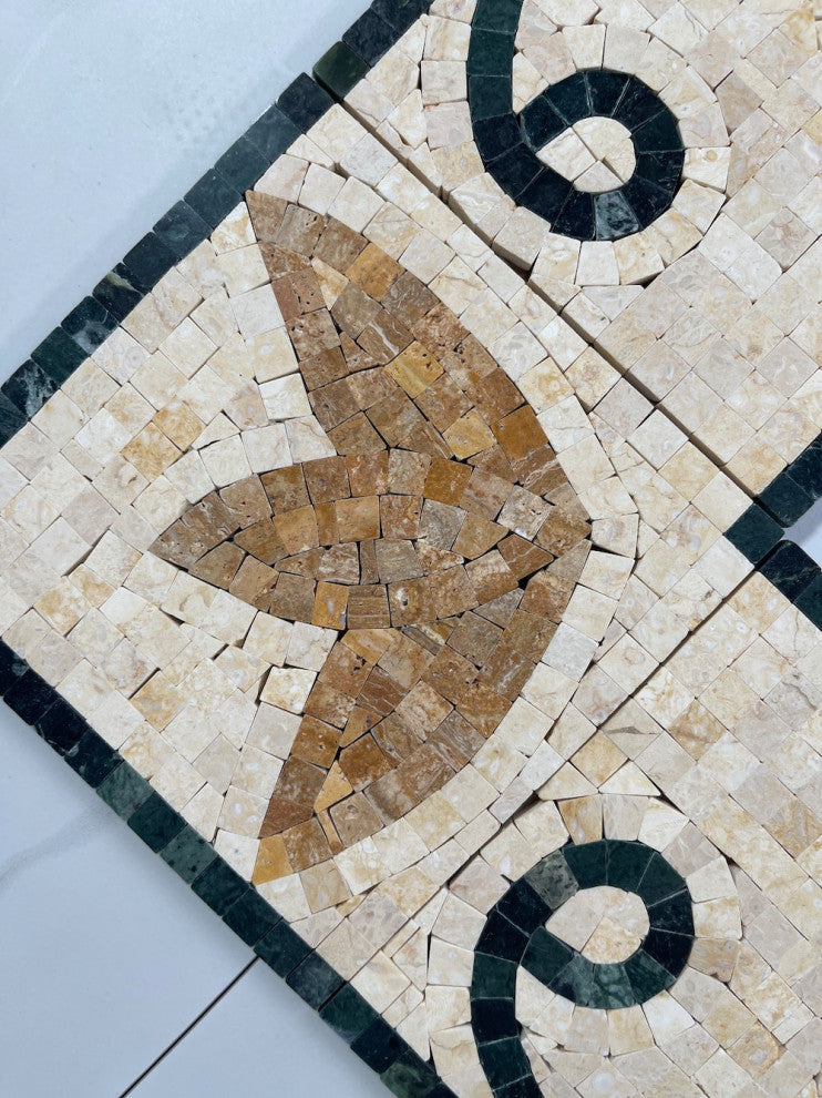 Marble Mosaic Border Insert Listello Tile Lotus Beige 5.9x12 Polished, 1 piece