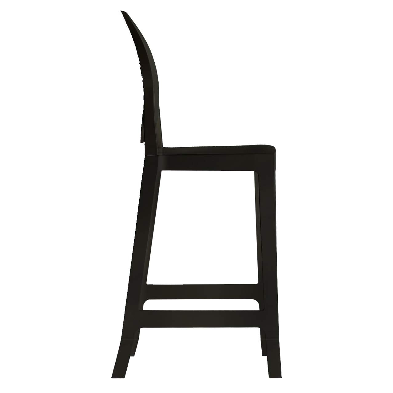 Designer Ghost Style Molded Plastic Bar Height Kitchen Stools For Dining, Black, Single Chair