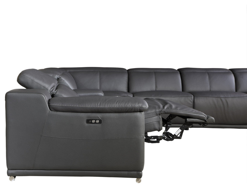 Federico 8-Piece L-Shaped Top Grain Italian Leather Sectional-3 Power Recliners, Gray