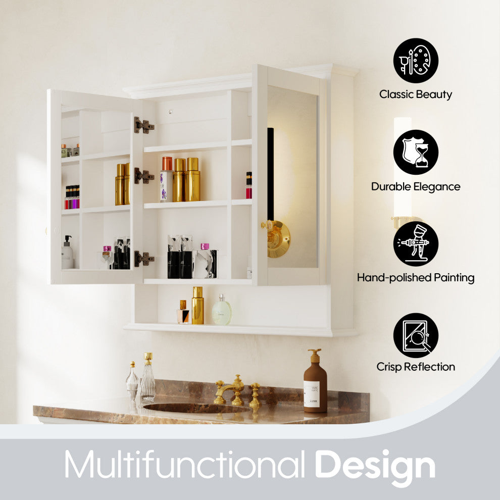 Handmade Wall-Mounted Medicine Cabinet, White, 36"x34", Double Doors