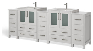 The Pullman Bathroom Vanity, White, 84", Double Sink, Freestanding