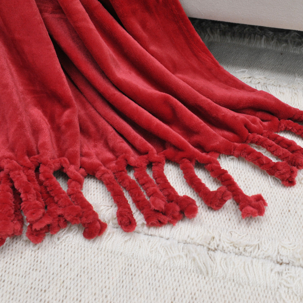 Braided Rope Flannel Fleece Throw, Chili Pepper, 50"x60"