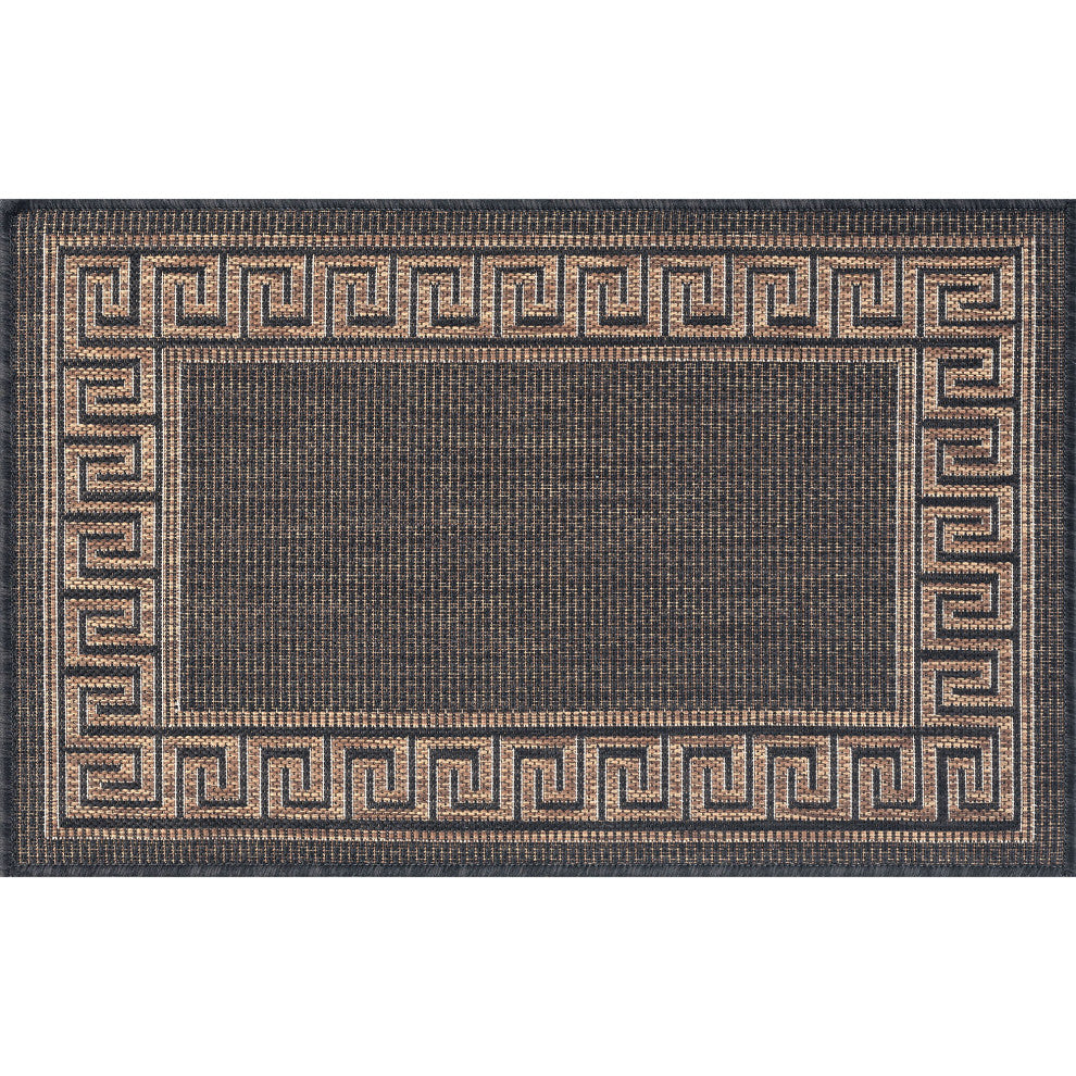 Giovanna Transitional Greek Key Black/Gold Indoor/Outdoor Scatter Mat, 2'x3'