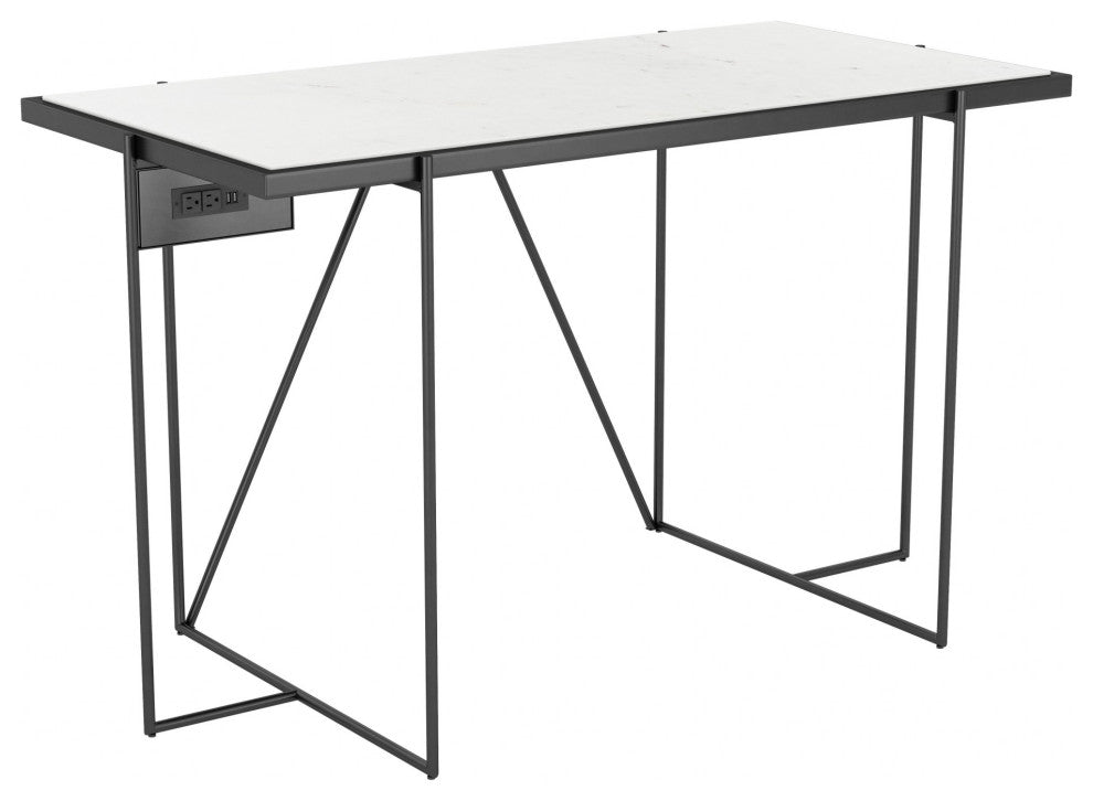 Winslett Marble Desk White and Matte Black