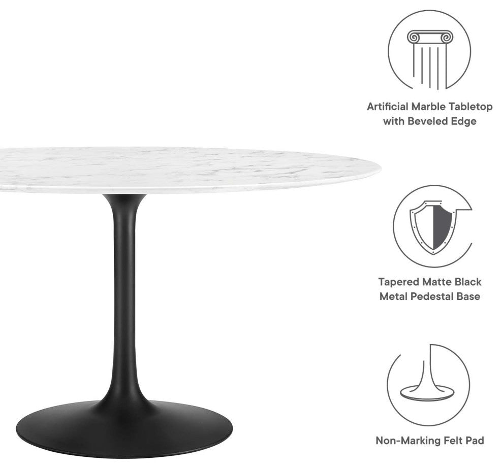 Lippa 54" Round Artificial Marble Dining Table Black White
