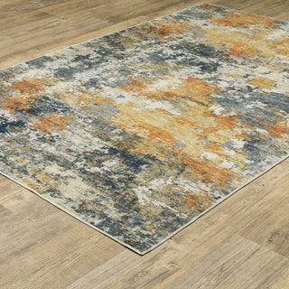 Michaela Machine Washable Abstract Orange/ Blue Area Rug, Orange, 5'x7'