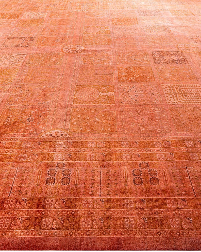 Overdyed, One-of-a-Kind Hand-Knotted Area Rug Pink, 12'4"x16'4"