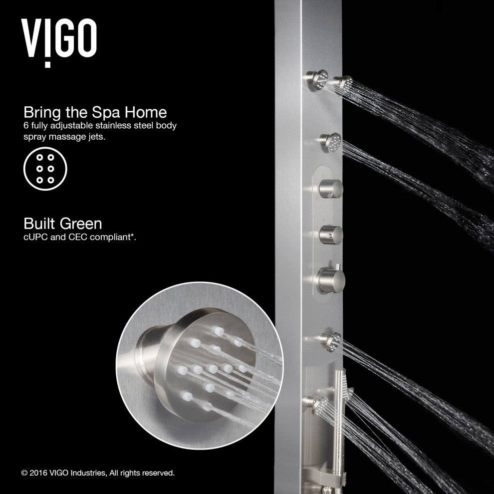 Vigo VG08001 Dilana 67" H 6-Jet Thermostatic Shower Panel - Stainless Steel
