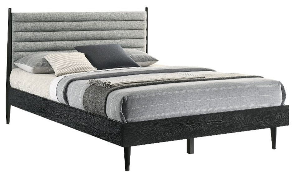 Armen Living Artemio Queen Platform Wood Bed Frame with Slim Track Arms in Black